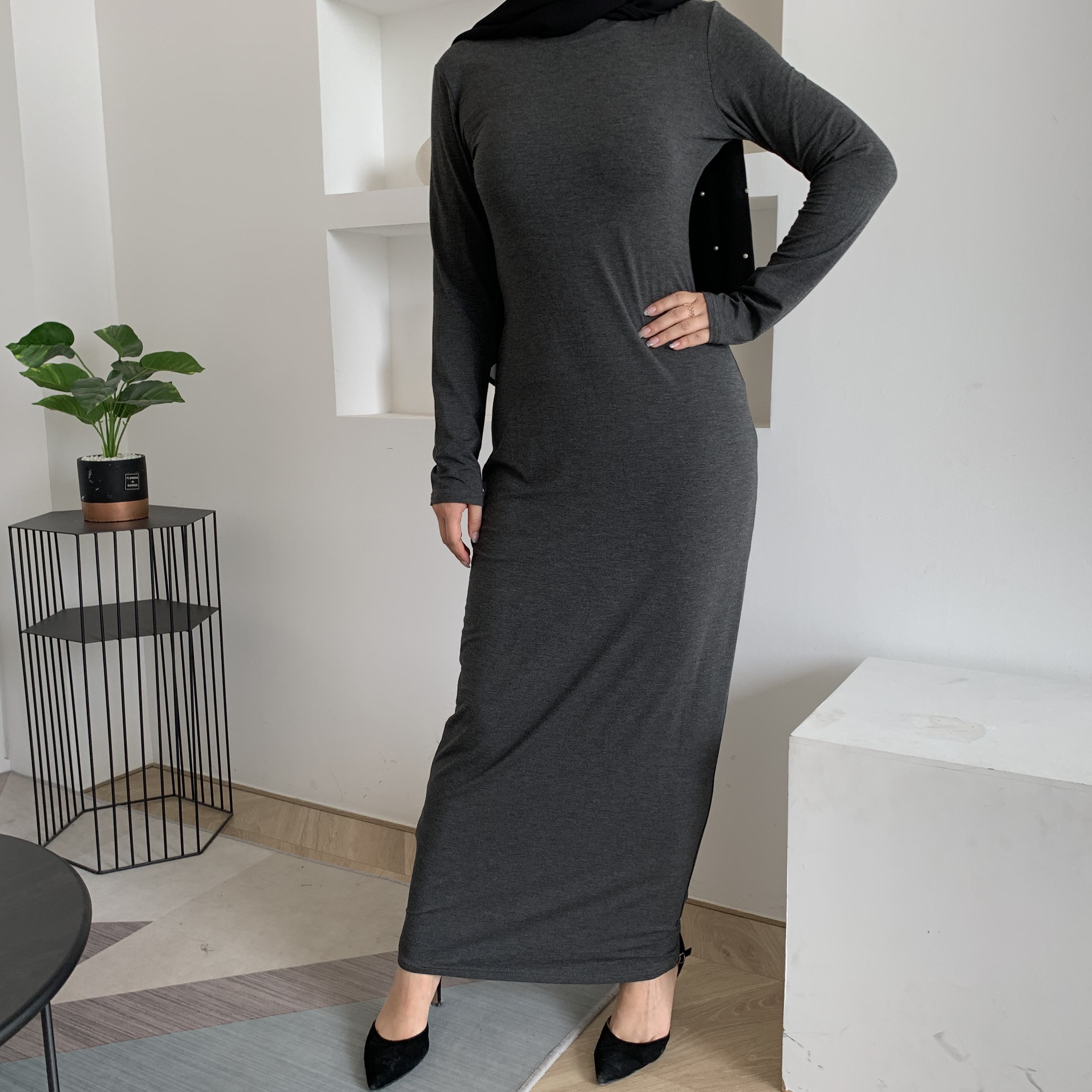 099# Daily Long Sleeve Bodycon Cotton Dress Muslim Women – Gonice Modest Fashion Factory