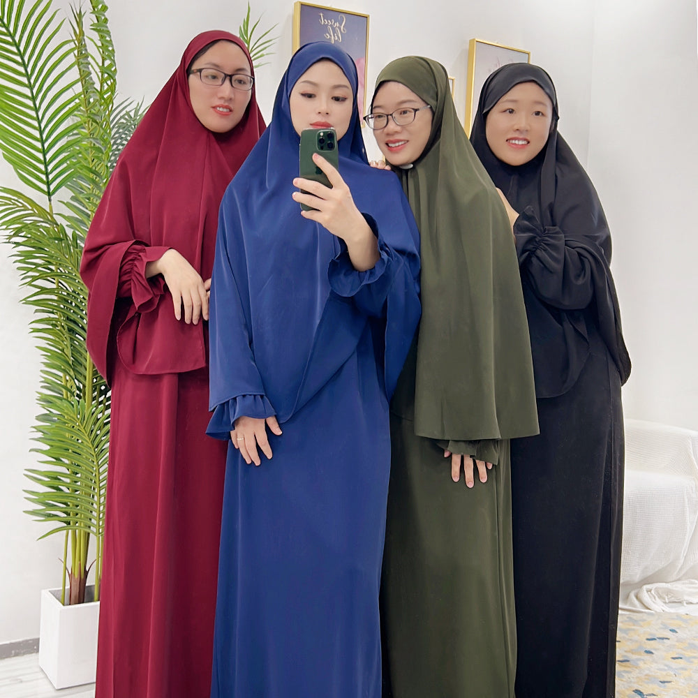 1546#Prayer Abaya Long Dress and Khimar Set for Dubai Abaya Muslim Dress
