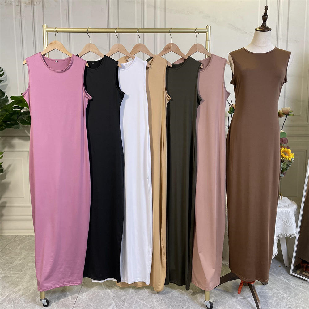 6565#Abaya summer Sleeveless Dress Muslim Ladies Knit Sling Long Dress