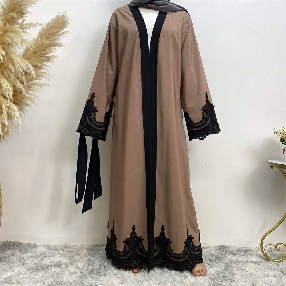 545#Black lace on cuff dubai abayas islamic clothing for women