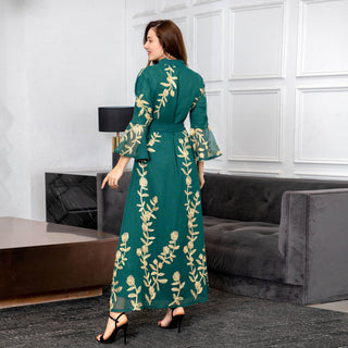 AB170#2022 new mesh embroidery long robe European evening dress Arab dress