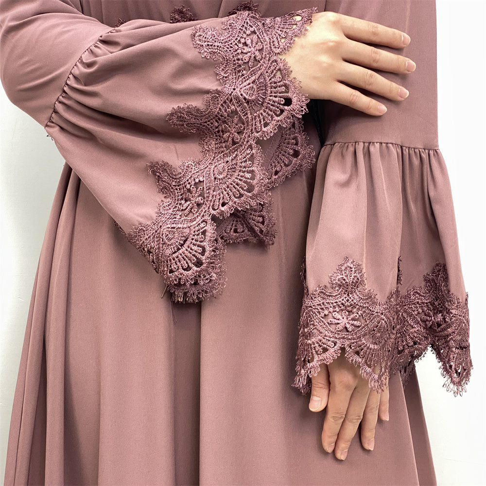 16001# closed abaya long sleeve modesty women a-line fashion dresses for eid 2 colors