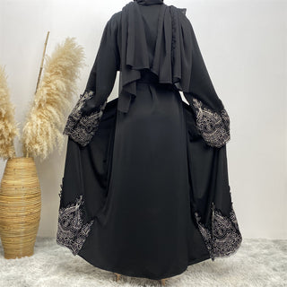 1962# new nida open abaya with silver muslim women eid fashion cardigan