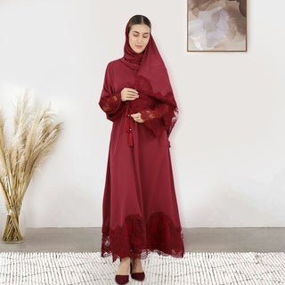 1575#Modest Abaya Dubai Abaya Muslim Dress With Lace Scarf Elegant Ladies Abaya