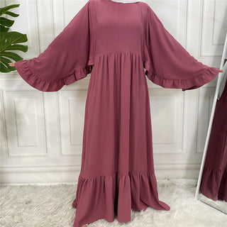 530#New Simple Ruffles Puff Sleeve Long Islamic Clothing Abaya Dresses