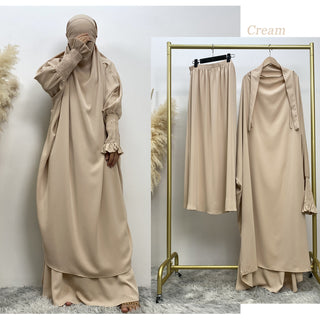 6608#Modest khimar hijab abaya premium quality 2 pcs sets frill elasticated cuff Jilbab_ prayer abayas