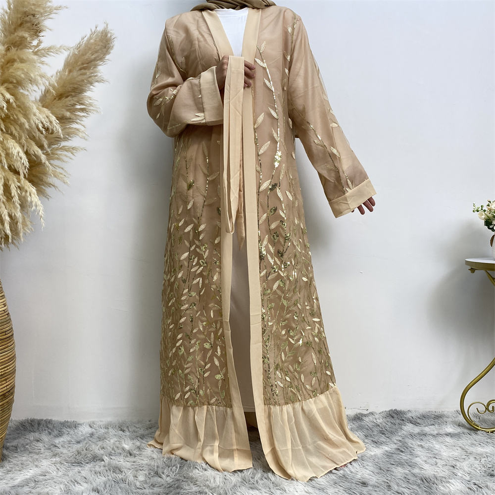 711#Sequins black abayas long robe for muslim women