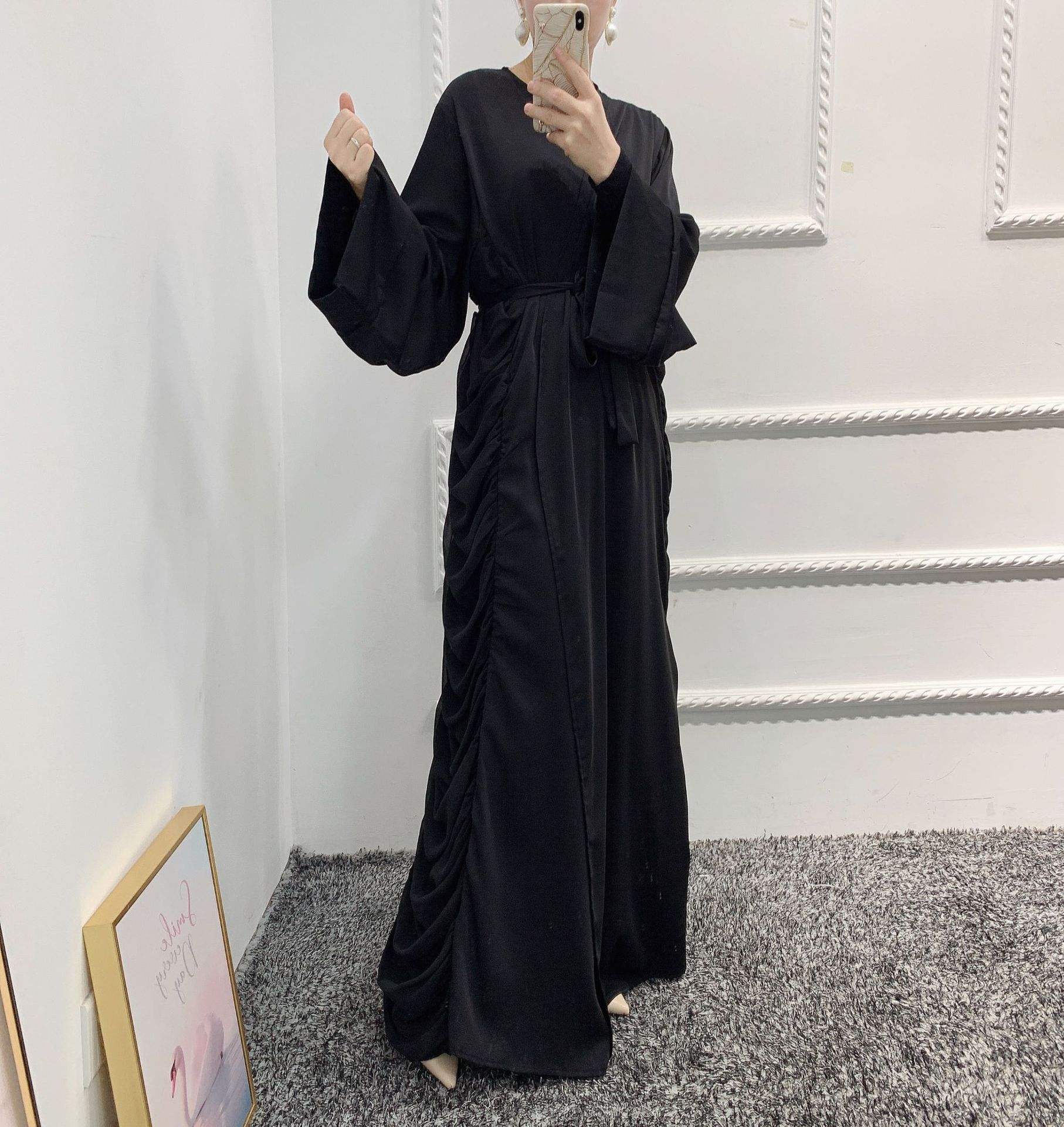 1471#Front Open Abaya Muslim abaya with stitch layers Ethnic clothing