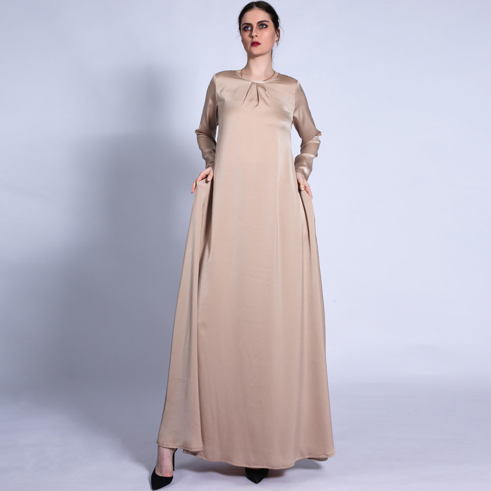 G1312#Solid color loose waist dress A line muslim women abaya