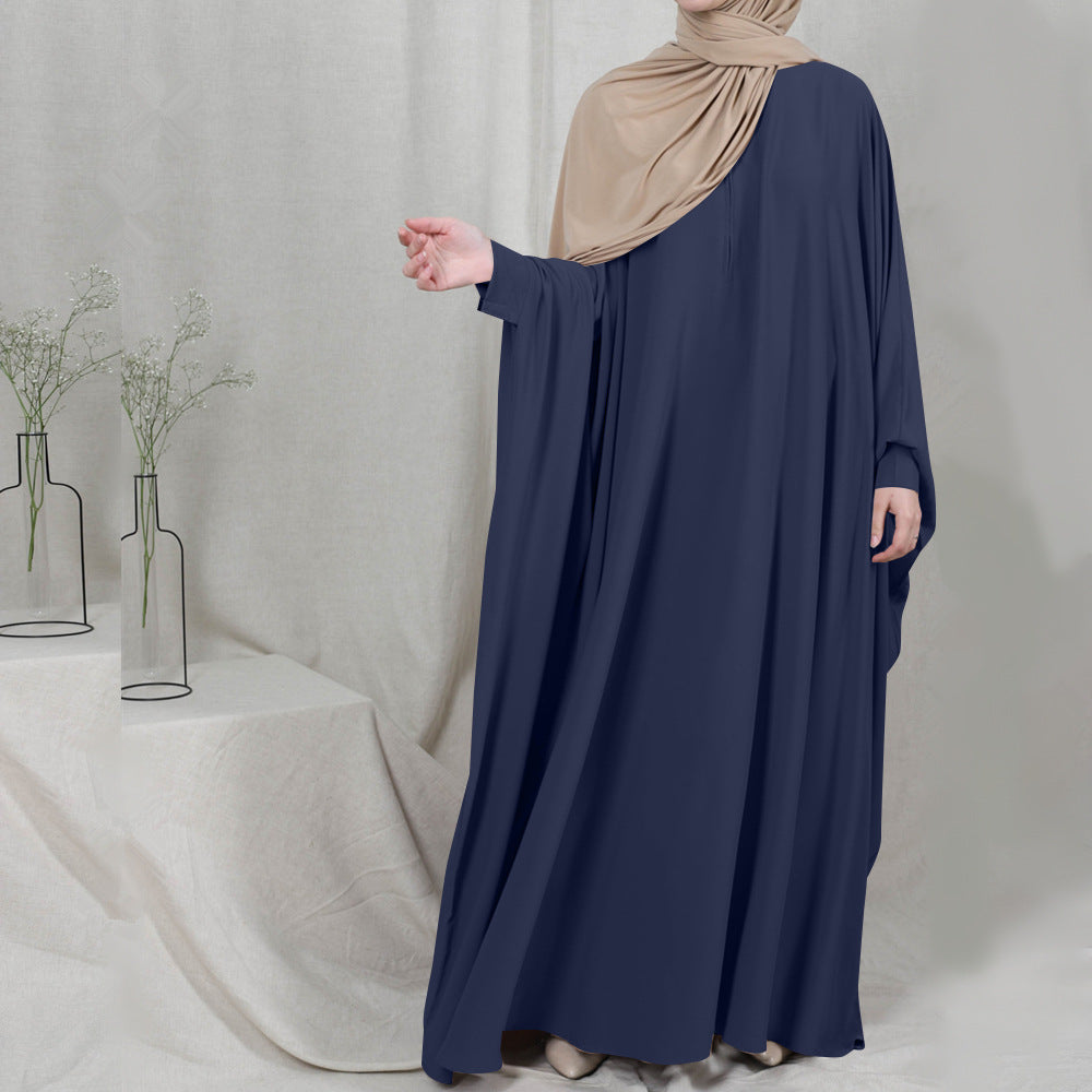 1425#Length : About 147cm / 58 Inch Solid Color Nida Jilbab_ Arab Plus Size Bat sleeves Prayer Dress Abaya