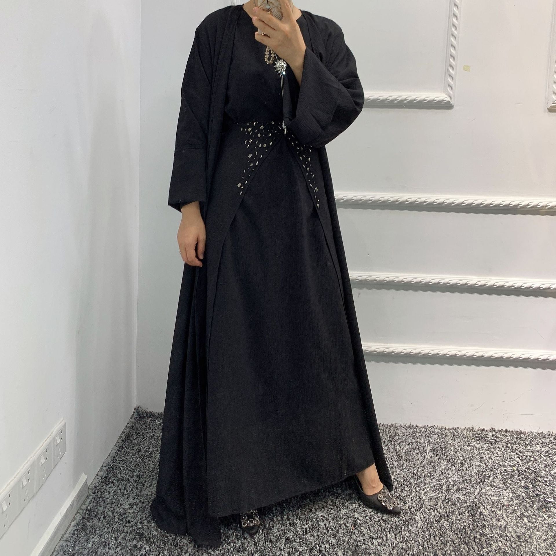 464#3piece islamic Dress Muslim slim abaya