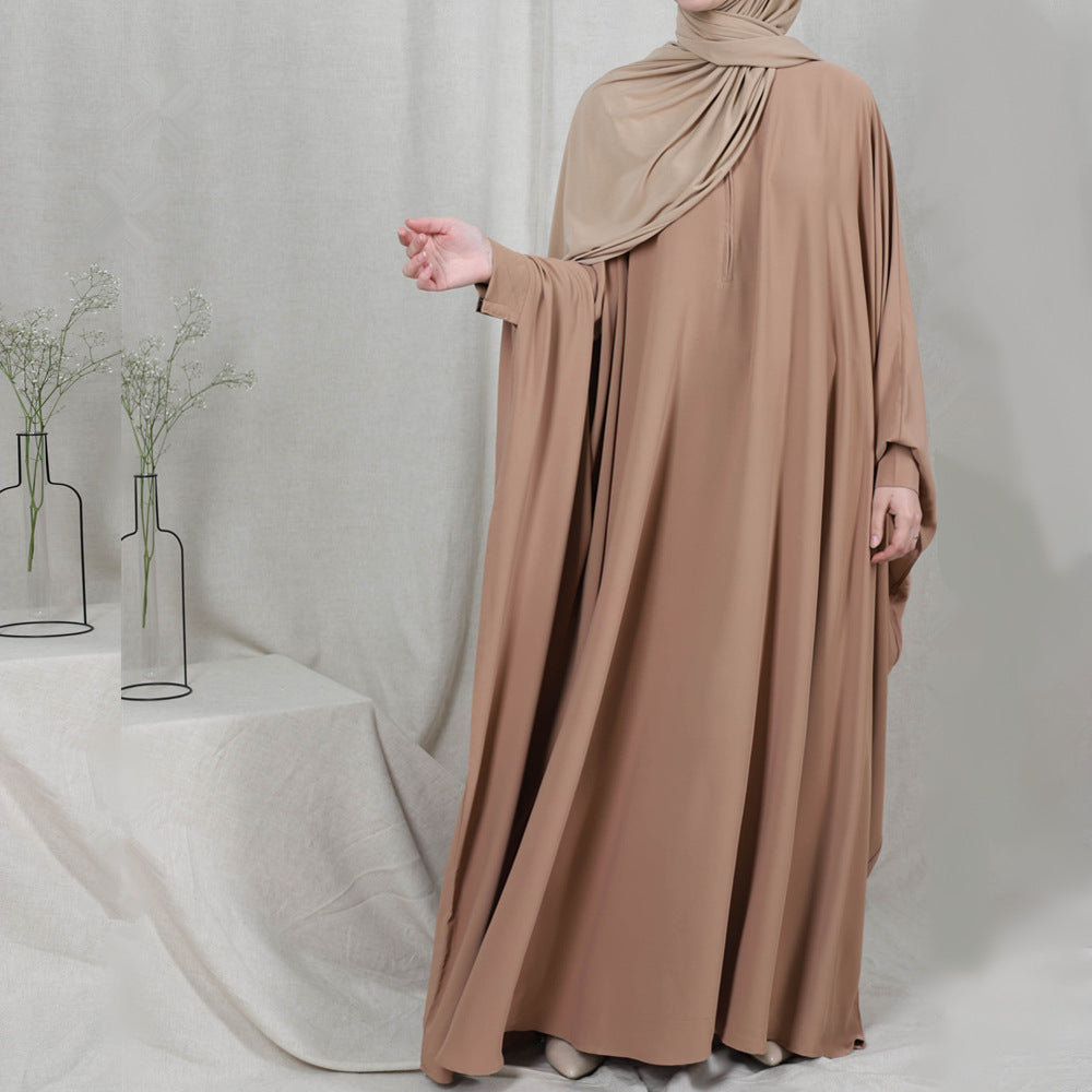 1425#Length : About 147cm / 58 Inch Solid Color Nida Jilbab_ Arab Plus Size Bat sleeves Prayer Dress Abaya