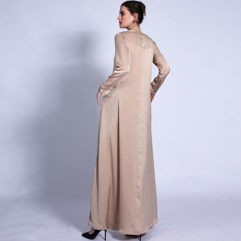 G1312#Solid color loose waist dress A line muslim women abaya
