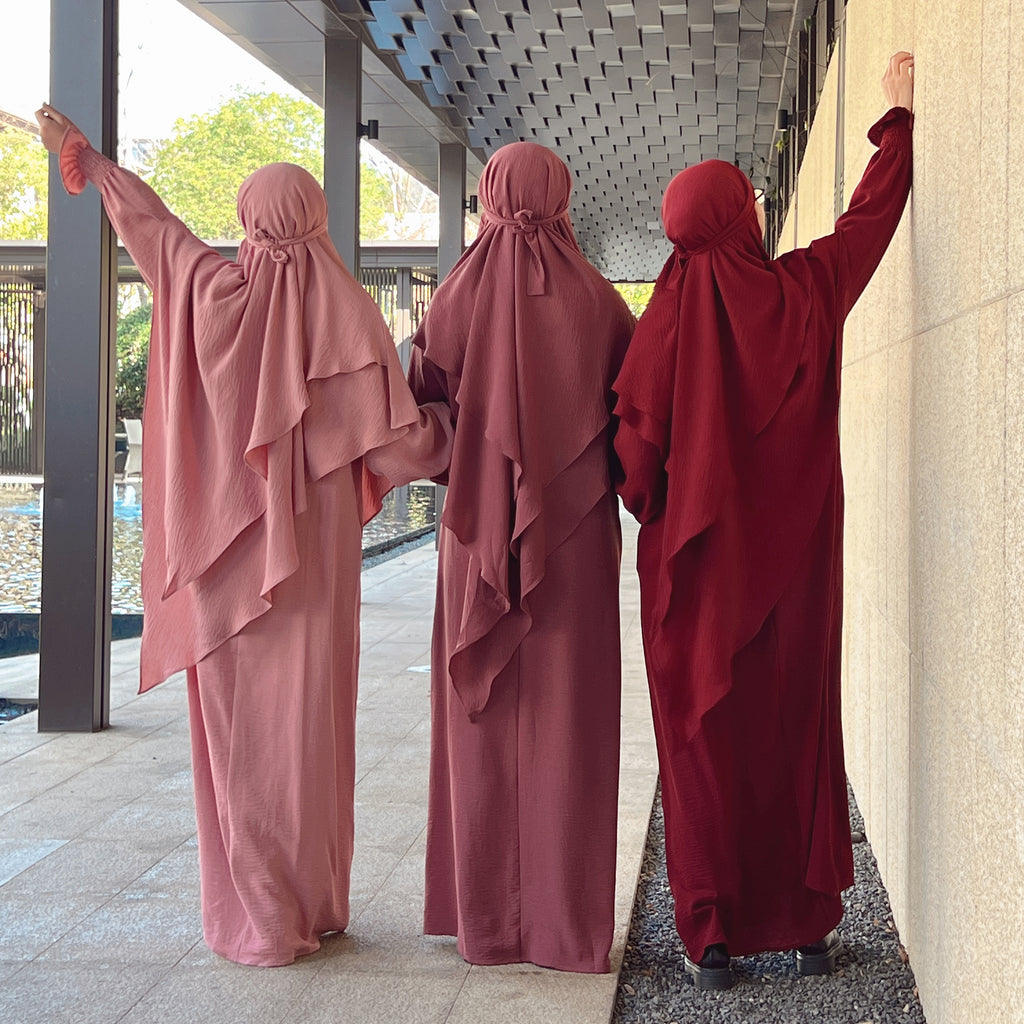 1591#&HJ908#Two Layers Khimar Women Muslim Clothing Hijab Jilbab_Prayer Dress Two Piece Set Abaya