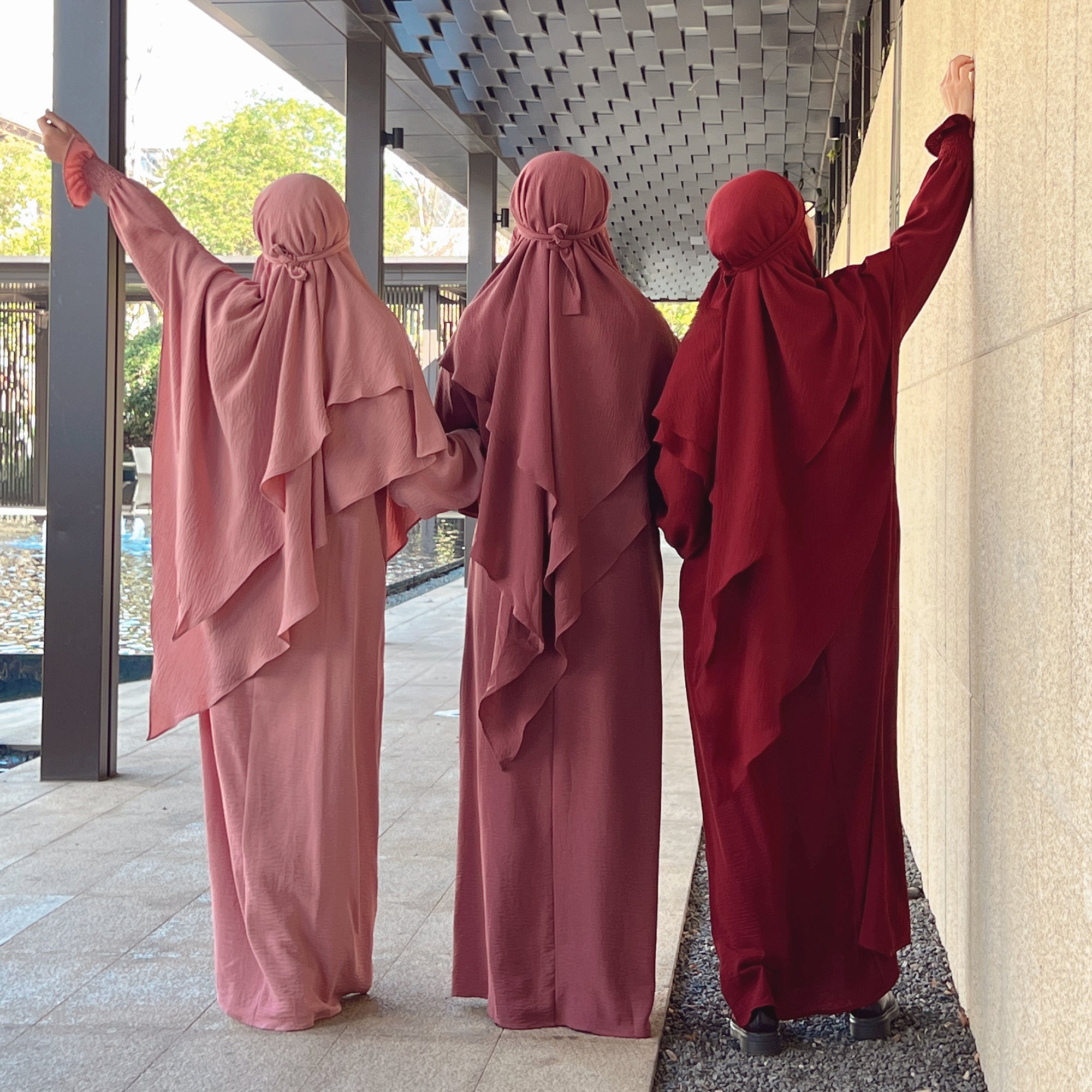 1591#&HJ908#Two Layers Khimar Women Muslim Clothing Hijab Jilbab_Prayer Dress Two Piece Set Abaya