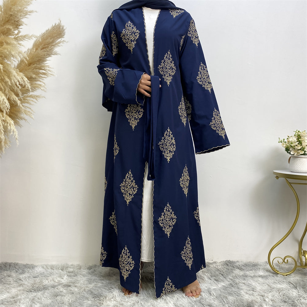 799#Fashion gold embroidered open abaya