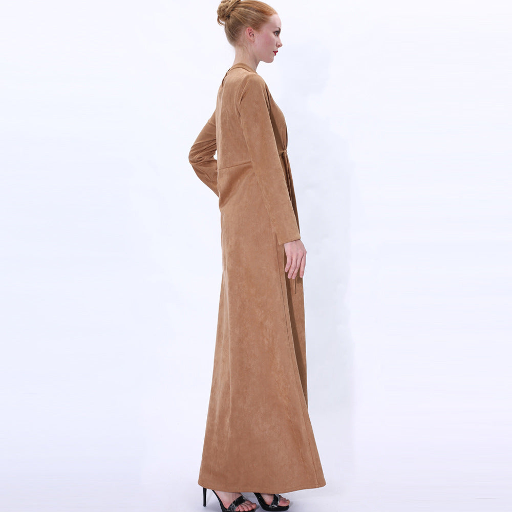 91246#Autumn and winter fashion women's long suede A-line dress