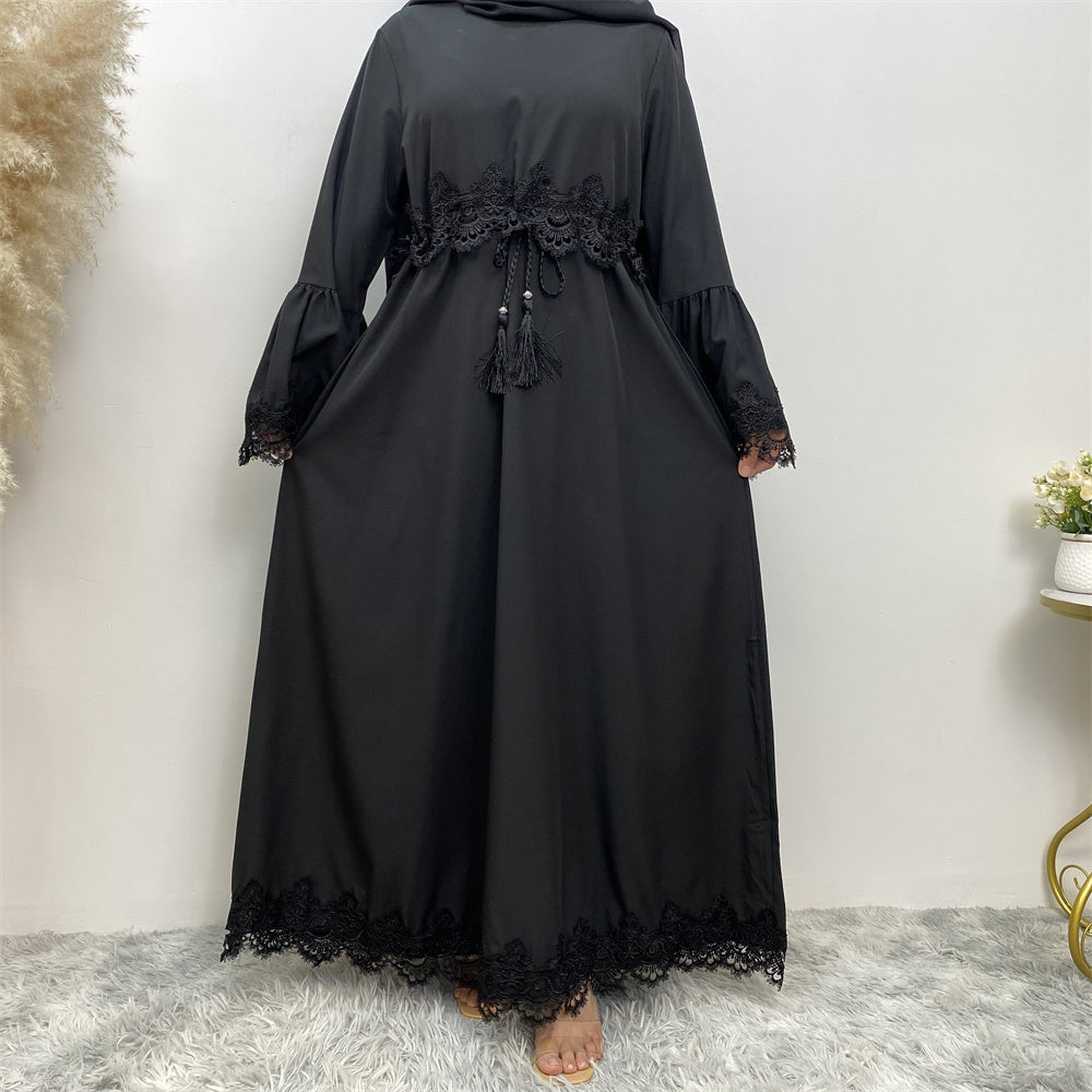 16001# closed abaya long sleeve modesty women a-line fashion dresses for eid 2 colors