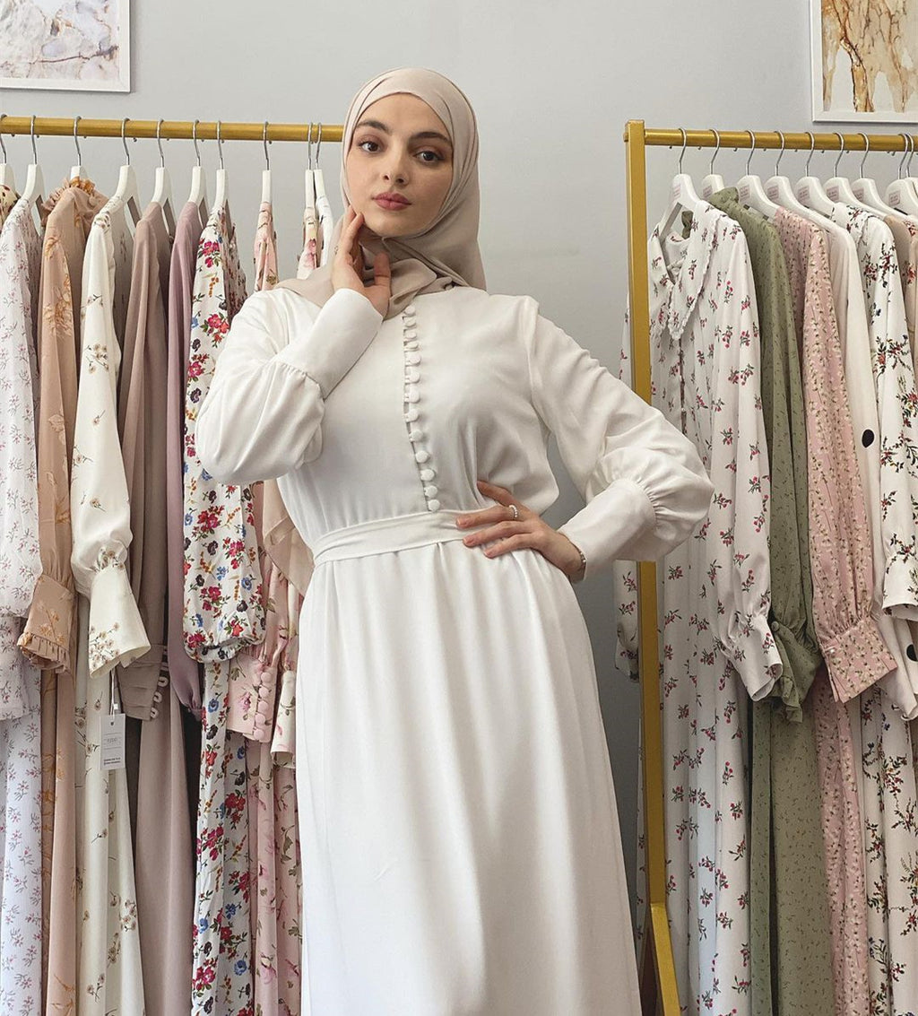 1458# Two Layers Heavy Chiffon Maxi Islamic Dress with Buttons
