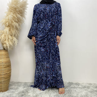 6669# Latest Design Muslim Girls Dress Floral Chiffon Abaya Women Muslim Dress