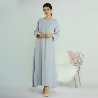 1593#On Sale Solid Color Long Sleeve Islamic Clothing Modest Closed Abaya Dress