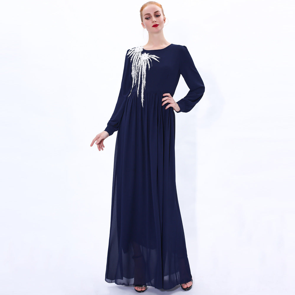 91232#Summer new dress women's chiffon two flower long muslim dress