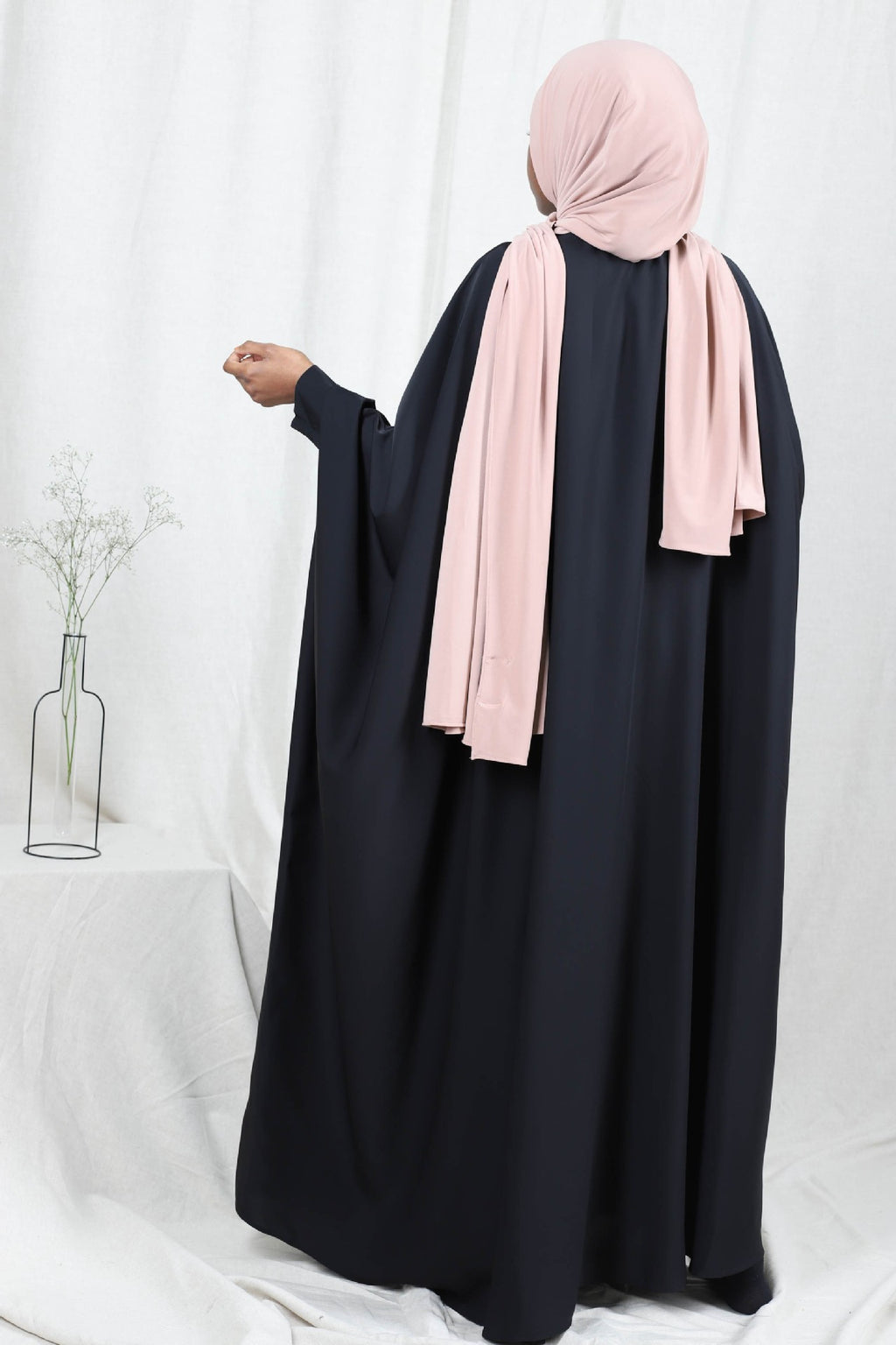 1425#Length : About 147cm / 58 Inch Solid Color Nida Jilbab_ Arab Plus Size Bat sleeves Prayer Dress Abaya