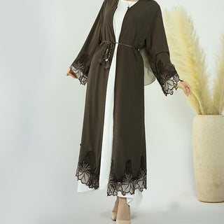 1579-1#Embroidery Classy Black Abaya Islamic fashion Open Cardigan EID Clothing