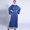 G1304#Autumn matte solid color  tassel diamond belt long muslim dress women