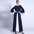 G1309#New women three-layer chiffon wave sleeves open dress