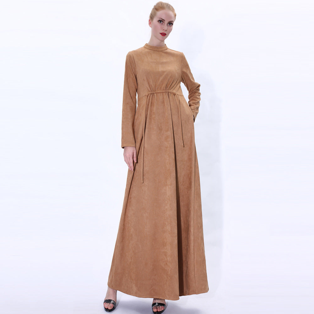 91246#Autumn and winter fashion women's long suede A-line dress