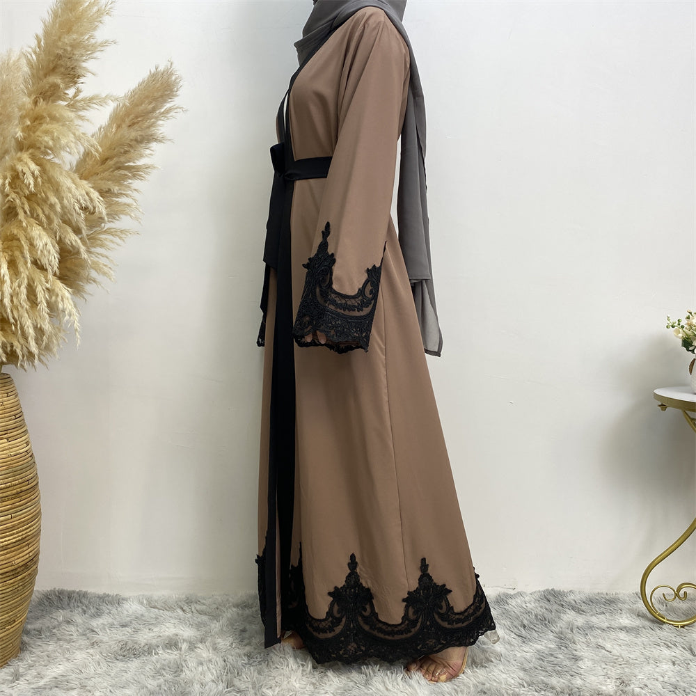 545#Black lace on cuff dubai abayas islamic clothing for women