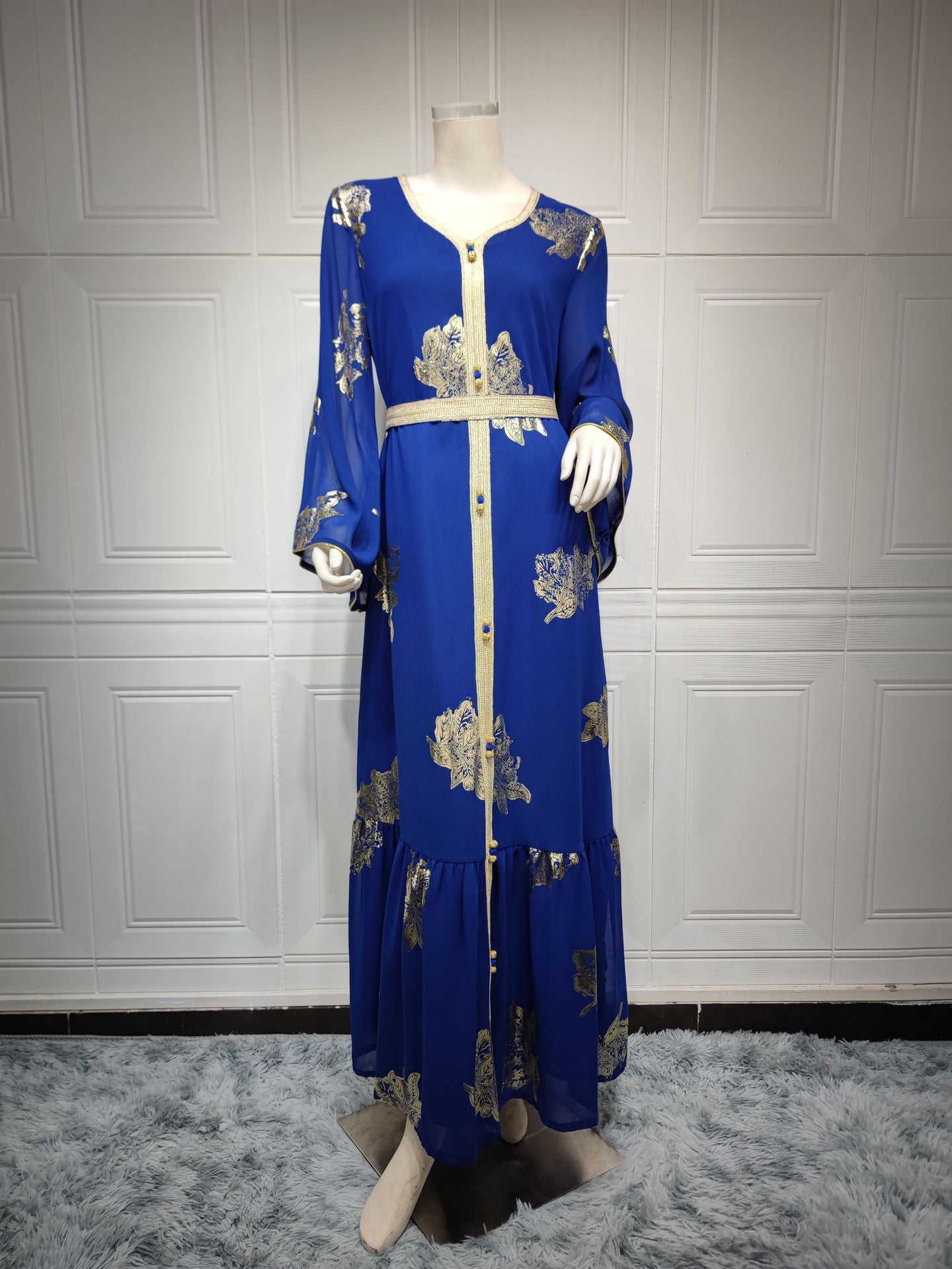 AB212#Chiffon elegant long sleeve dresses maxi abaya women