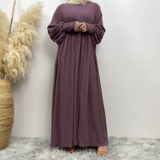 6685# Eid muslim women new arrival summer solid color front zip a-line dress