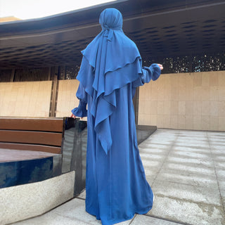 1591#&HJ908#Two Layers Khimar Women Muslim Clothing Hijab Jilbab_Prayer Dress Two Piece Set Abaya