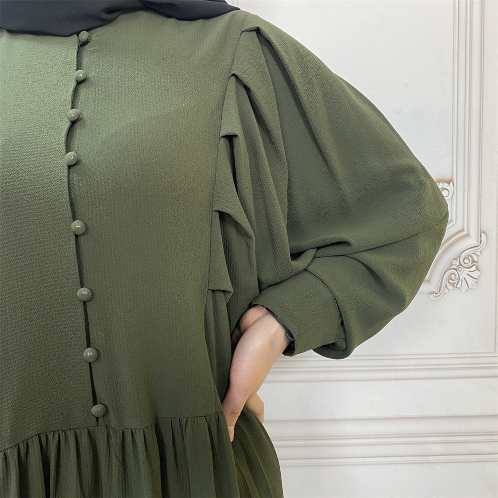6633#New Solid Color High Quality Button Islamic Clothing Muslim Women Long Dress