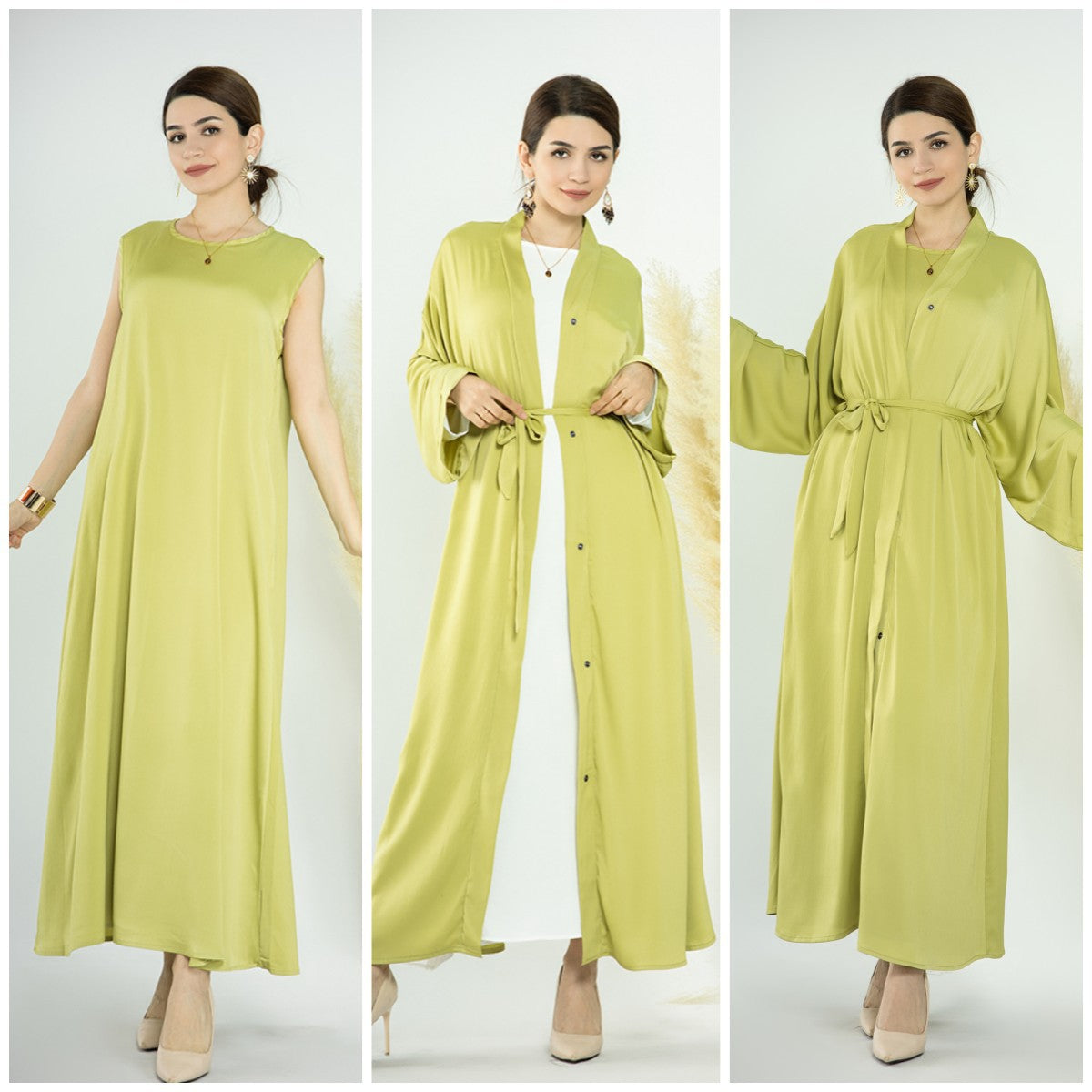 1582&1584#Slip Dress Inner Basic Sleeveless Maix Dress & Satin Abaya Islamic Clothing