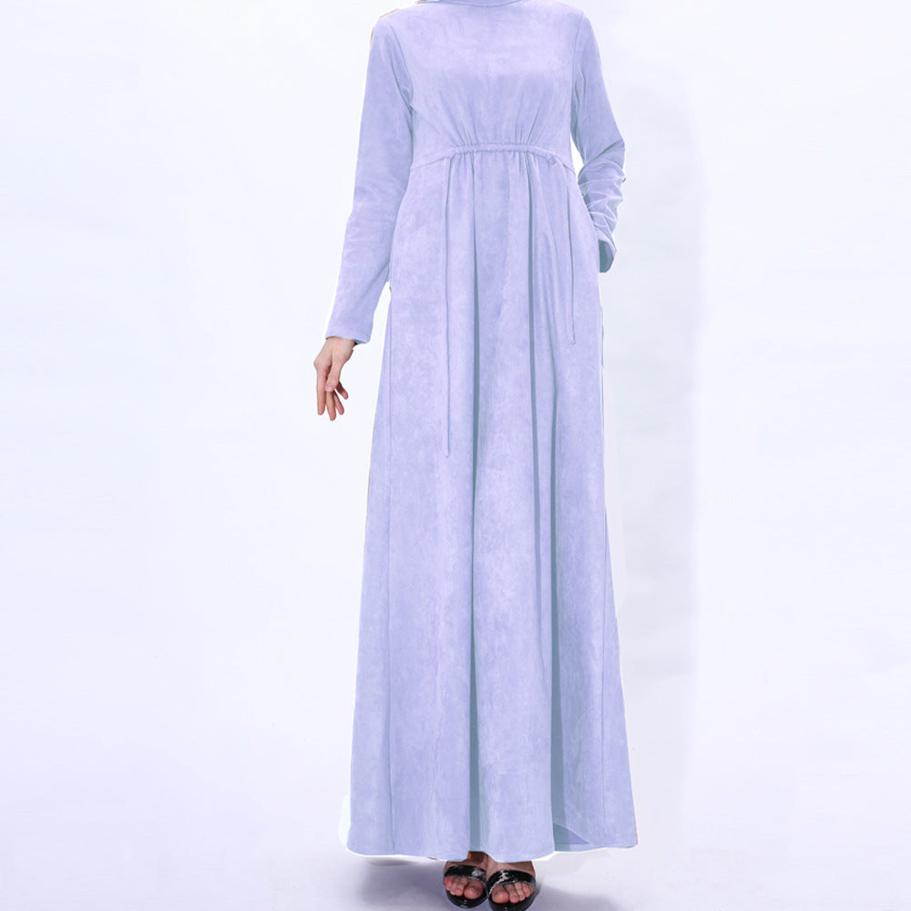 91246#Autumn and winter fashion women's long suede A-line dress