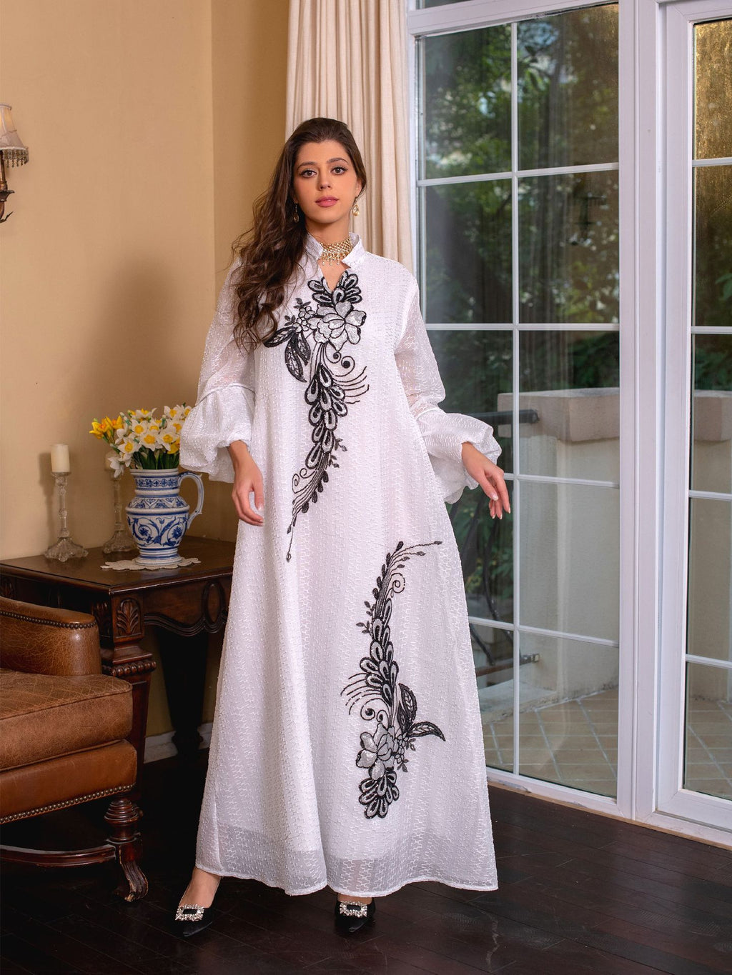 AB268#Middle East Abaya Muslim Ethnic Style Dubai Morocco Embroidery Doris Abaya Dress
