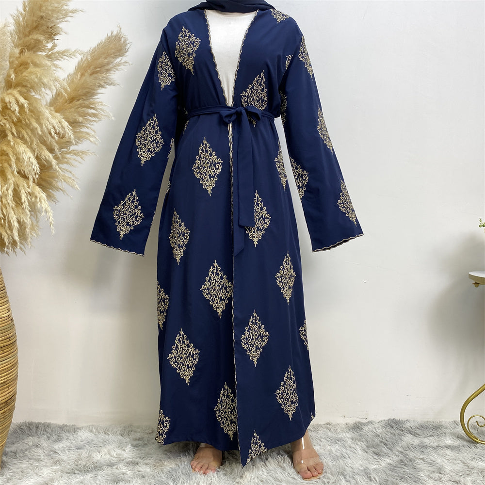799#Fashion gold embroidered open abaya