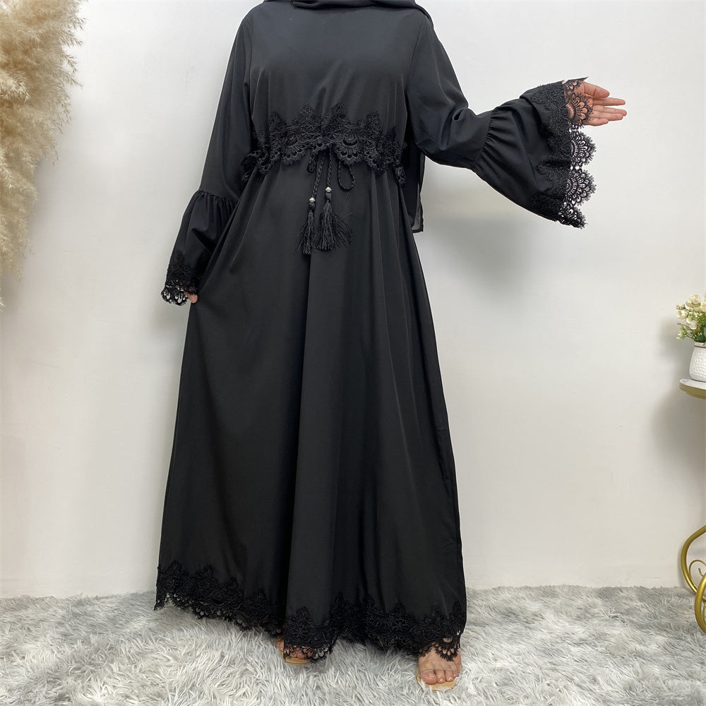 16001# closed abaya long sleeve modesty women a-line fashion dresses for eid 2 colors