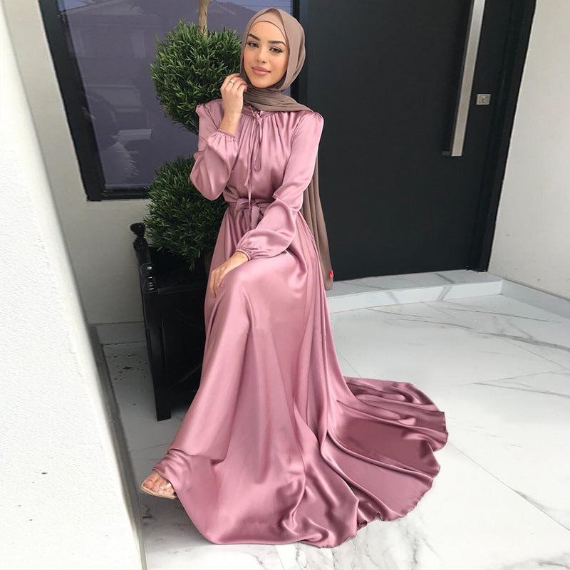 1472#Satin Fashionable Women Muslim Prom Dresses for Dubai