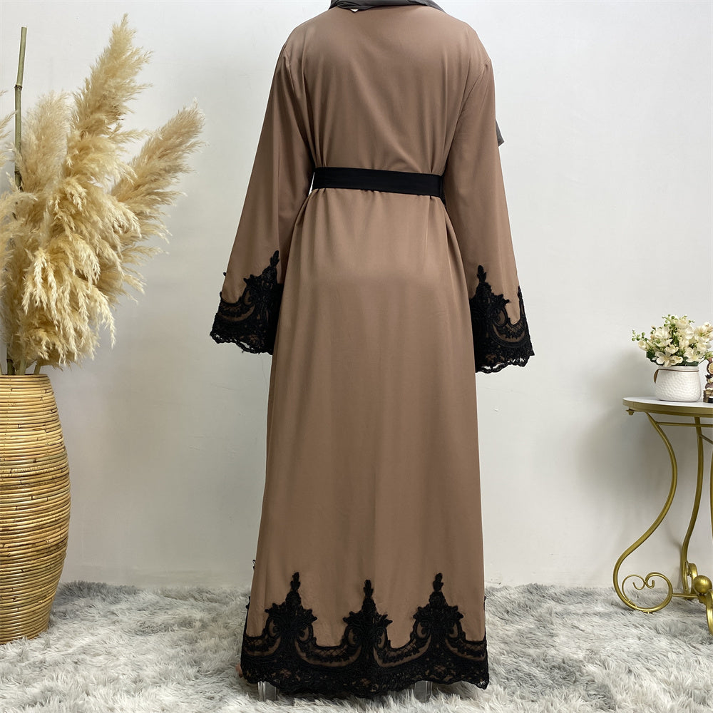 545#Black lace on cuff dubai abayas islamic clothing for women
