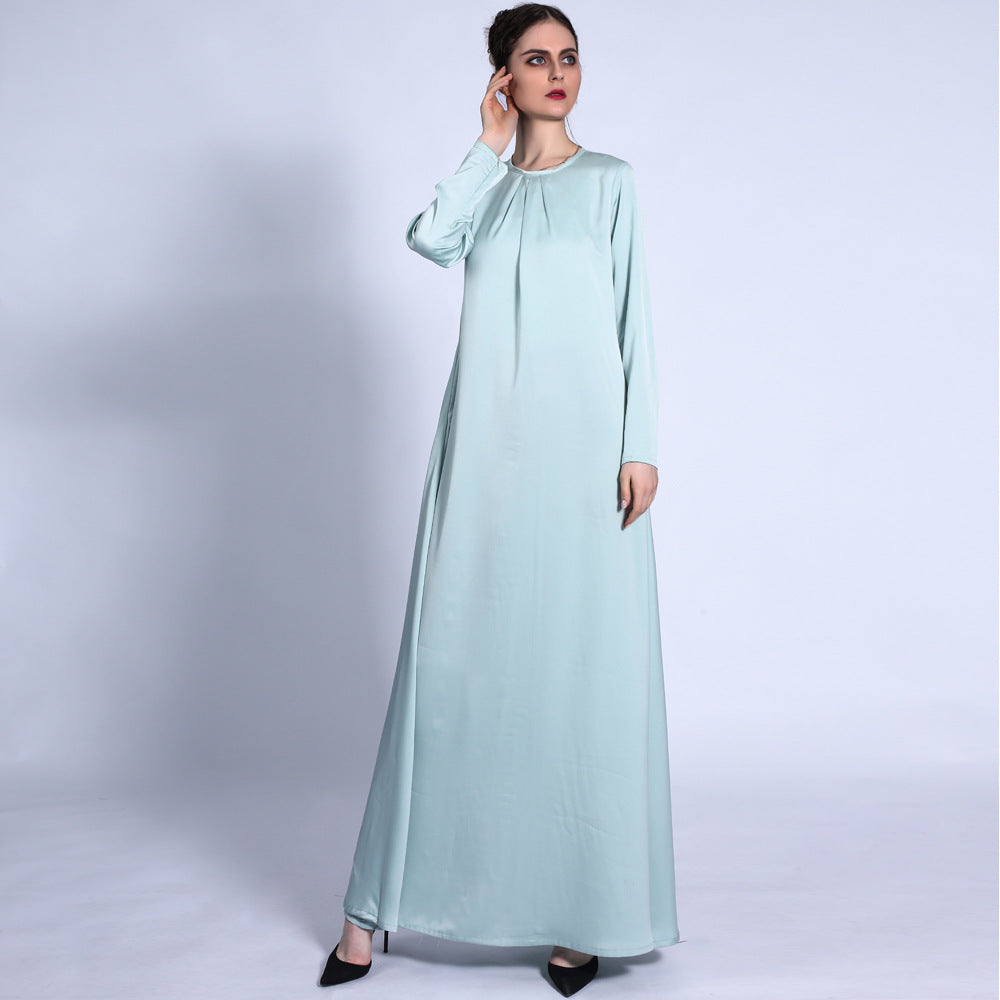G1312#Solid color loose waist dress A line muslim women abaya