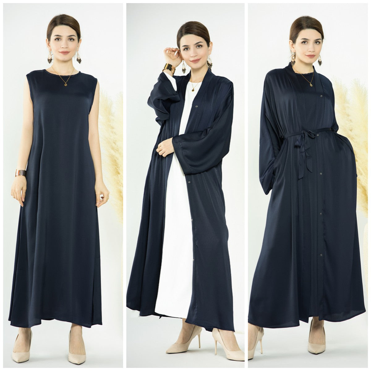 1582&1584#Slip Dress Inner Basic Sleeveless Maix Dress & Satin Abaya Islamic Clothing