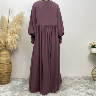 6685# Eid muslim women new arrival summer solid color front zip a-line dress