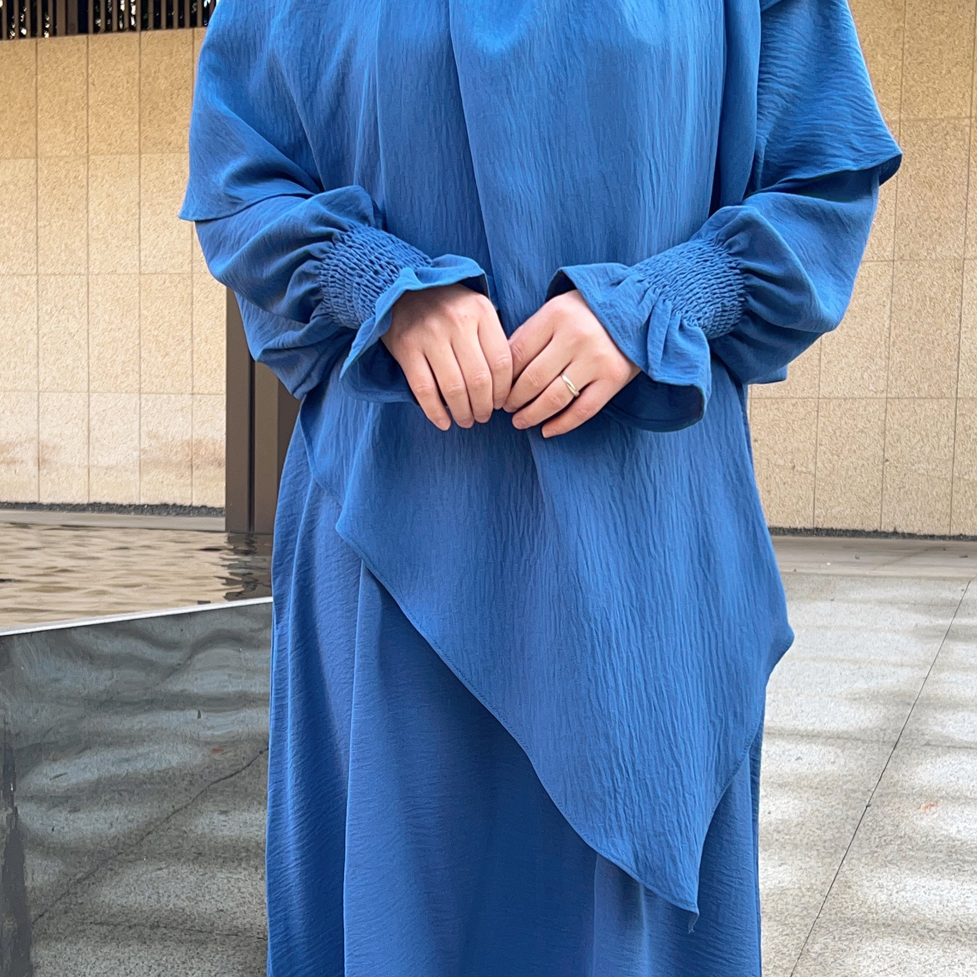 1591#&HJ908#Two Layers Khimar Women Muslim Clothing Hijab Jilbab_Prayer Dress Two Piece Set Abaya