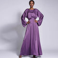 221008#New  Satin Hot Diamond Dress Solid Color Loose Waist Belt Long Dress