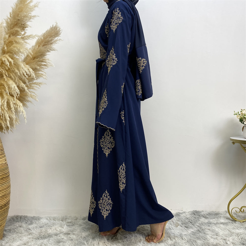 799#Fashion gold embroidered open abaya