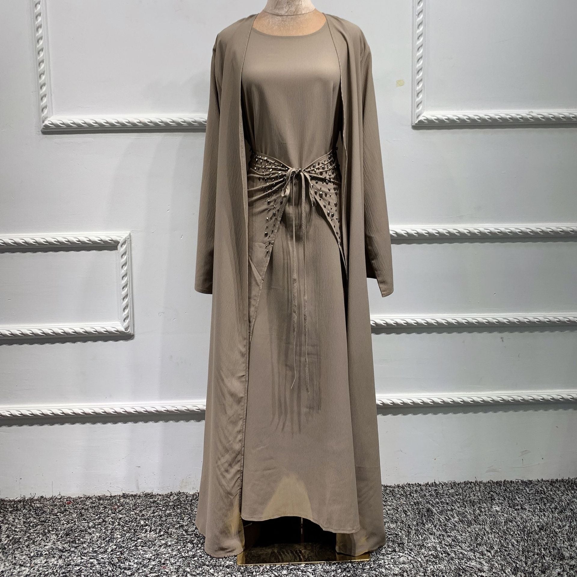464#3piece islamic Dress Muslim slim abaya